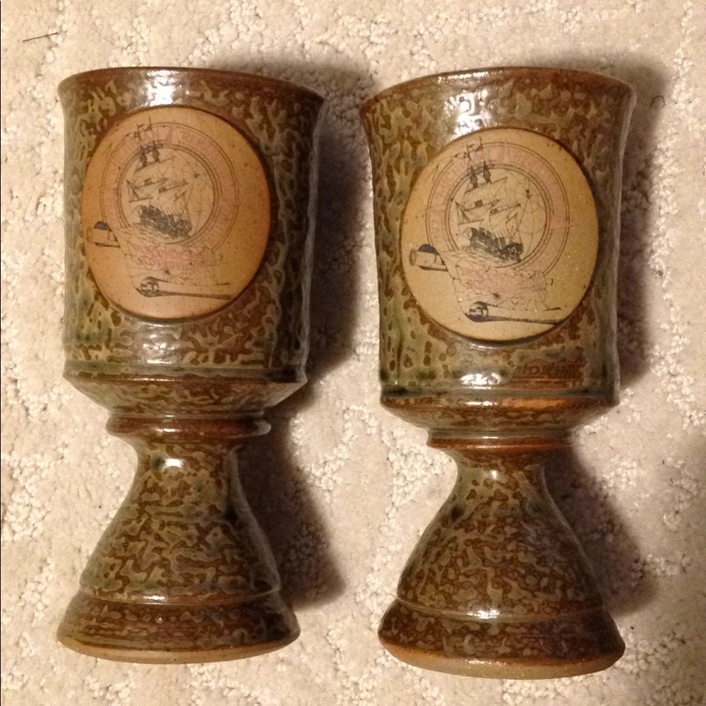 Pair 1992 Michigan Renaissance Festival Goblet Pottery Medieval Vintage Mug